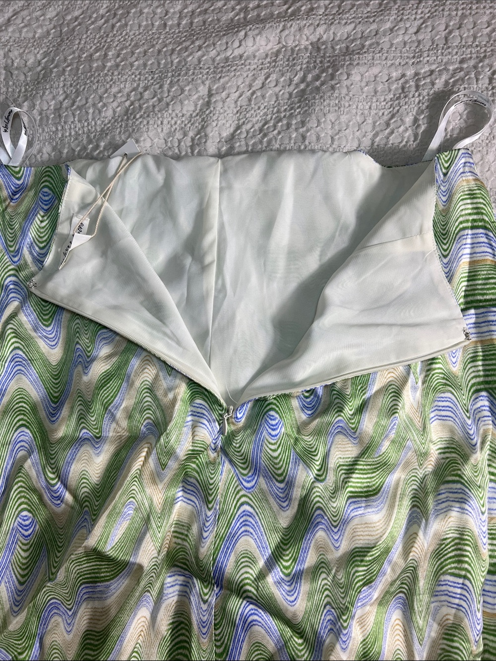 For Love And Lemons Green and White Wave-Print Mini Dress size L - Picture 11 of 14
